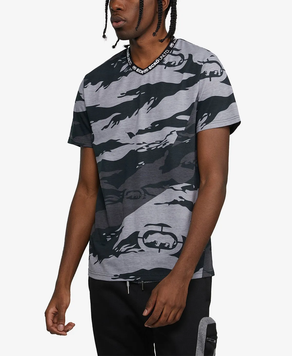 Ecko Unltd Men's Short Sleeve V-Neck T-Shirt Rising Star Black