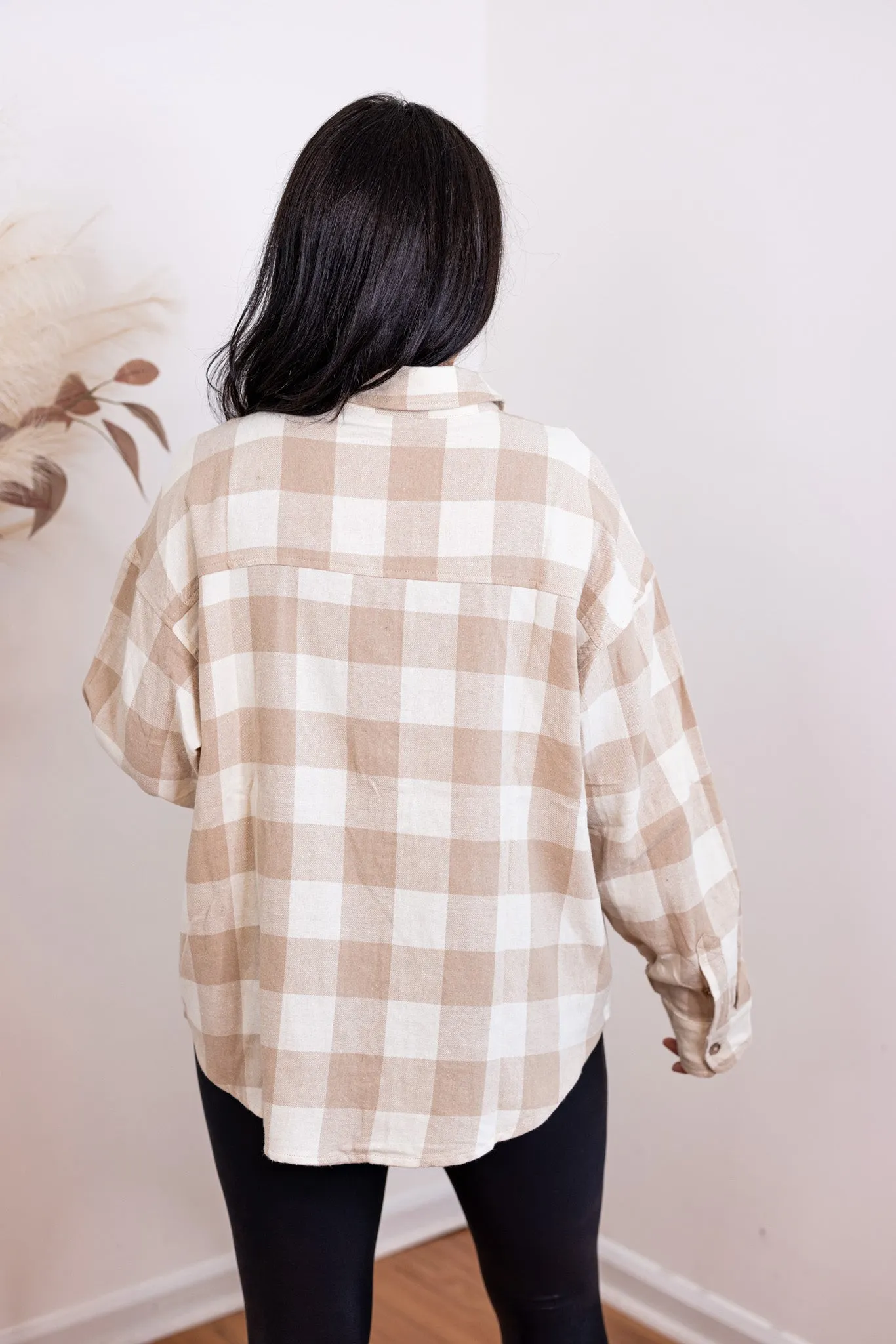 Flannel Perfection Taupe Plaid Top