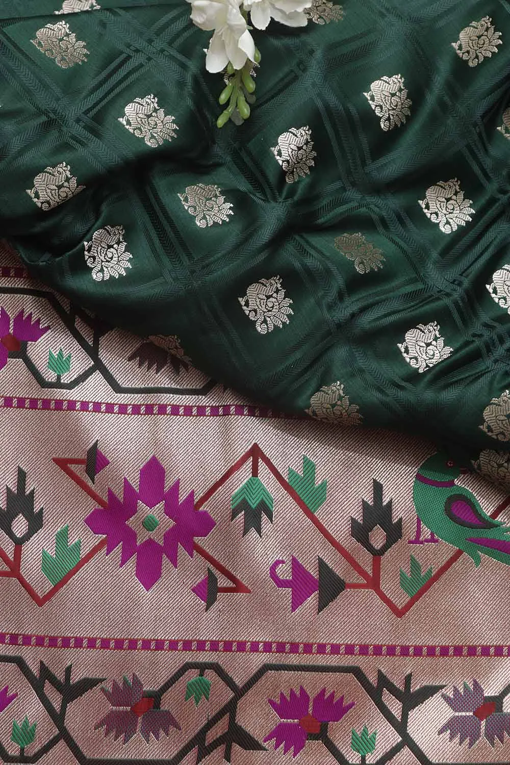 Green Banarasi Silk Big Border Fabric ( 1 Mtr )