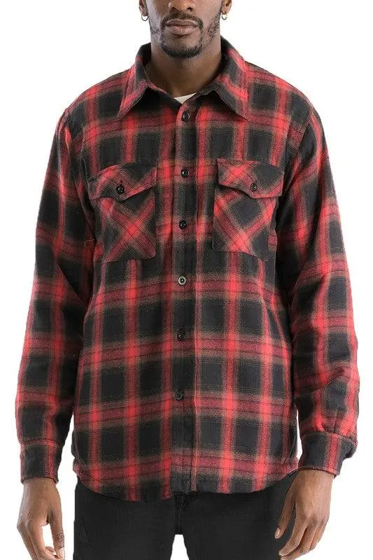 Mens Blue Black White Plaid Quilted Padded Flannel