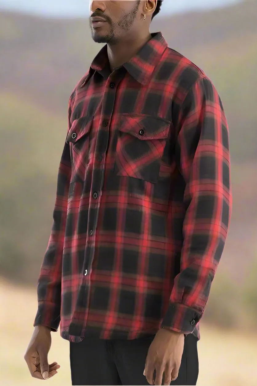 Mens Blue Black White Plaid Quilted Padded Flannel